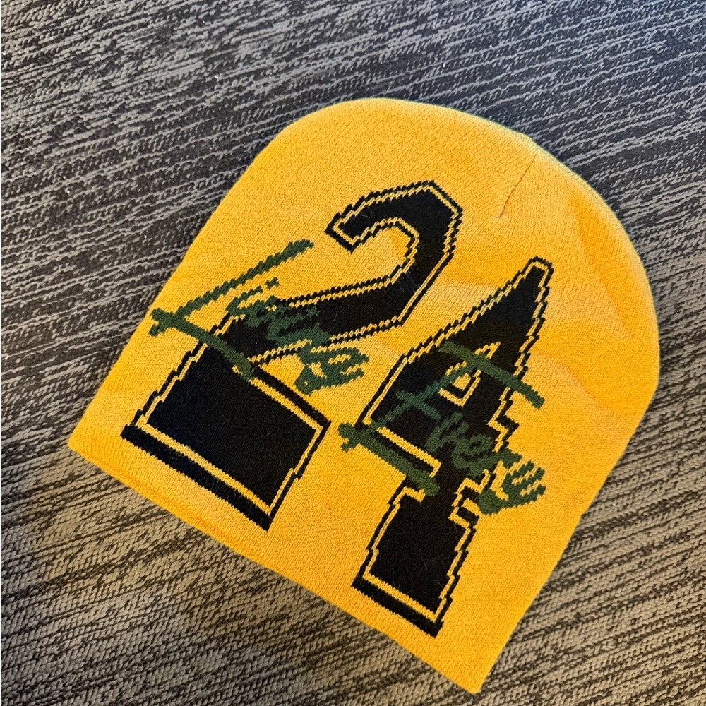 Yellow Knit Beanie with Black '24' and Green Skate Graphic